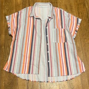 2XL Striped Short Sleeve Button Down Shirt NEW!